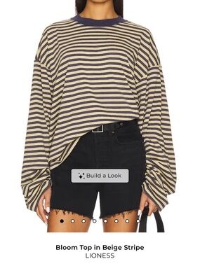 Lioness Beige and Navy Striped Long Sleeve Top